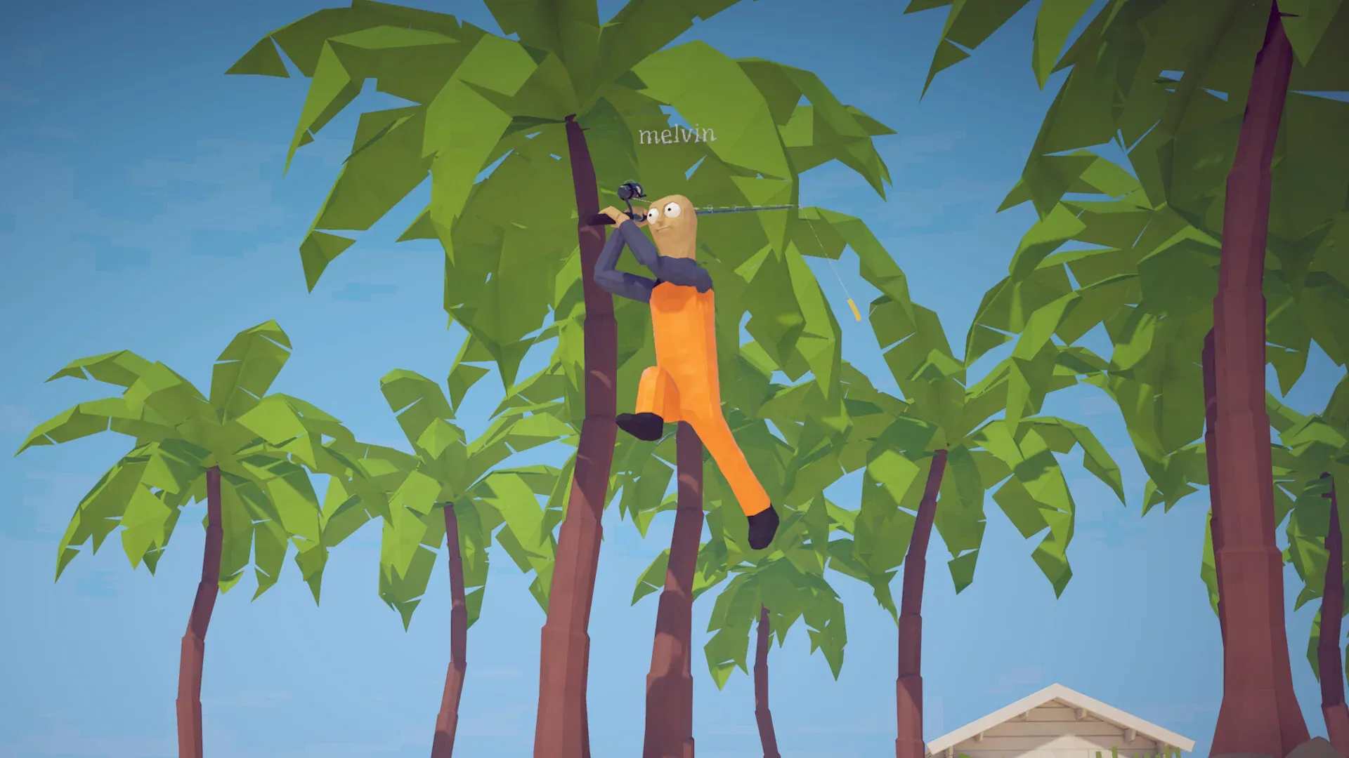 Low-poly island ground and palm trees in How to Fish where small ground pickups can hide